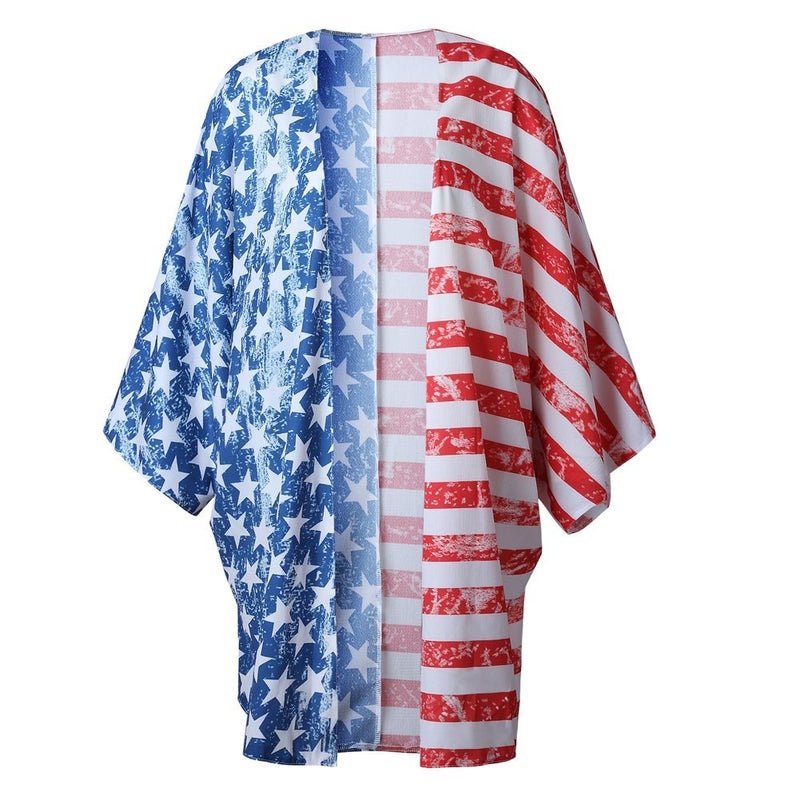Askwind 4th of July Women's American Flag Print Kimono Cover Up Tops Shirt (A1) - Image 5